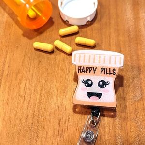 Happy Pills Badge Reel with Alligator Clip